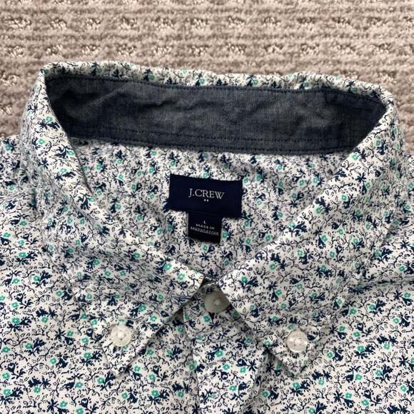 J. Crew Button Down Shirt Men Large L White Floral All Over Print Preppy Formal - Picture 4 of 9